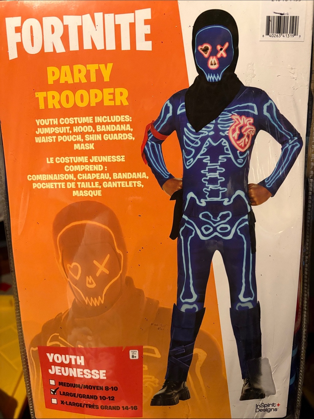 FORTNITE Party Trooper Kids Costume - Black and Blue L (10-12)